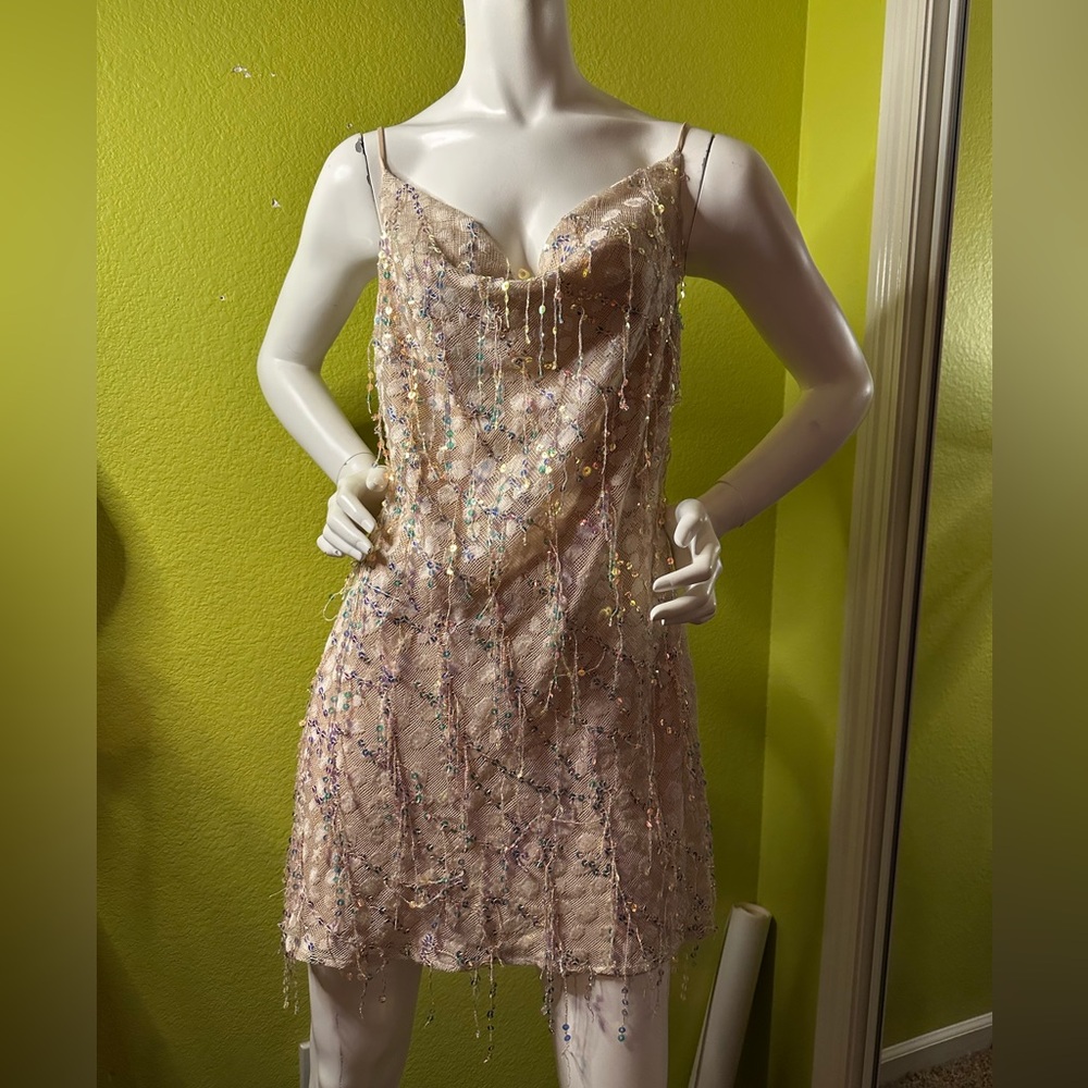 Angel Biba Cream Sleeveless Sequined Dress